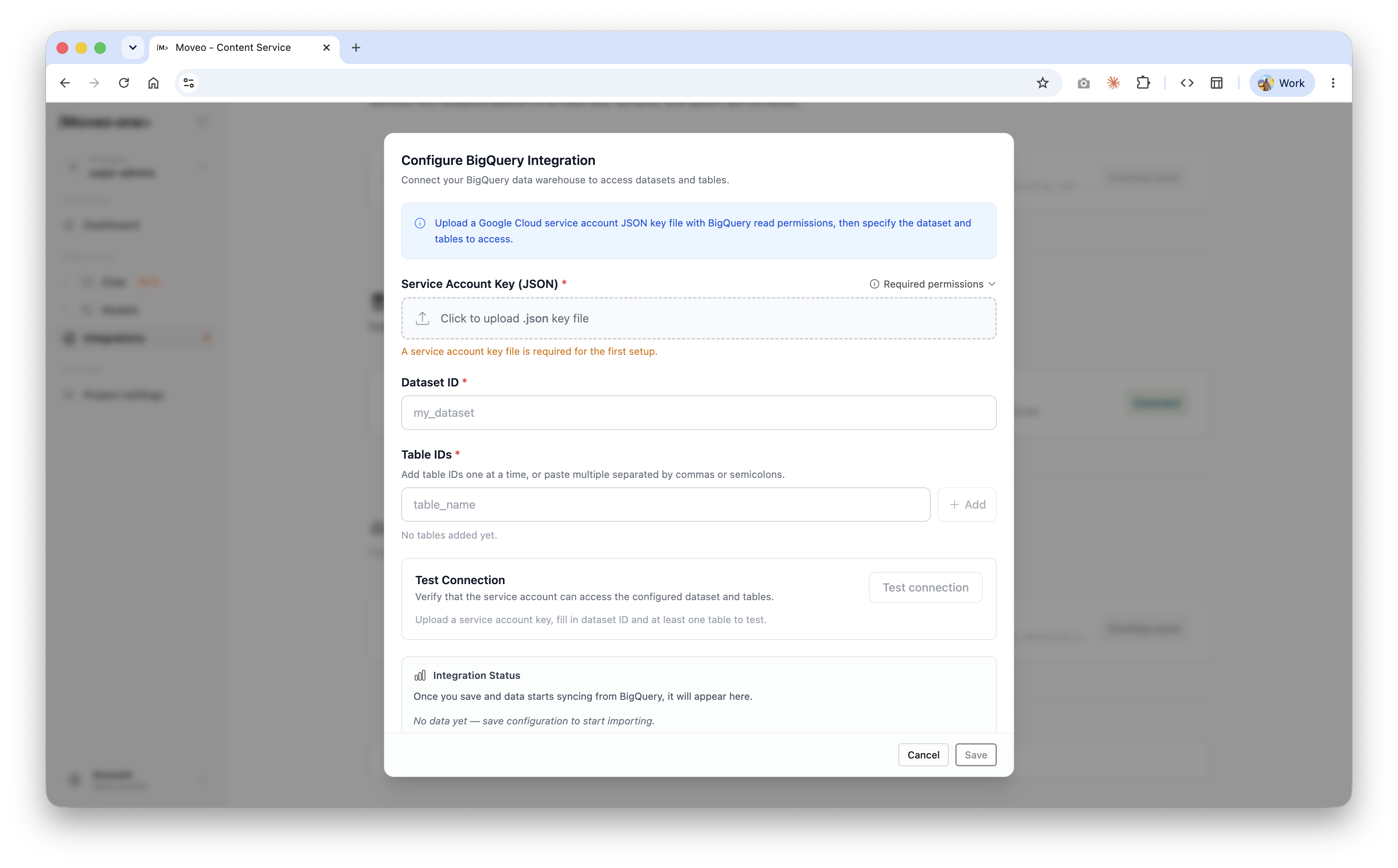 Configure BigQuery integration in Moveo One