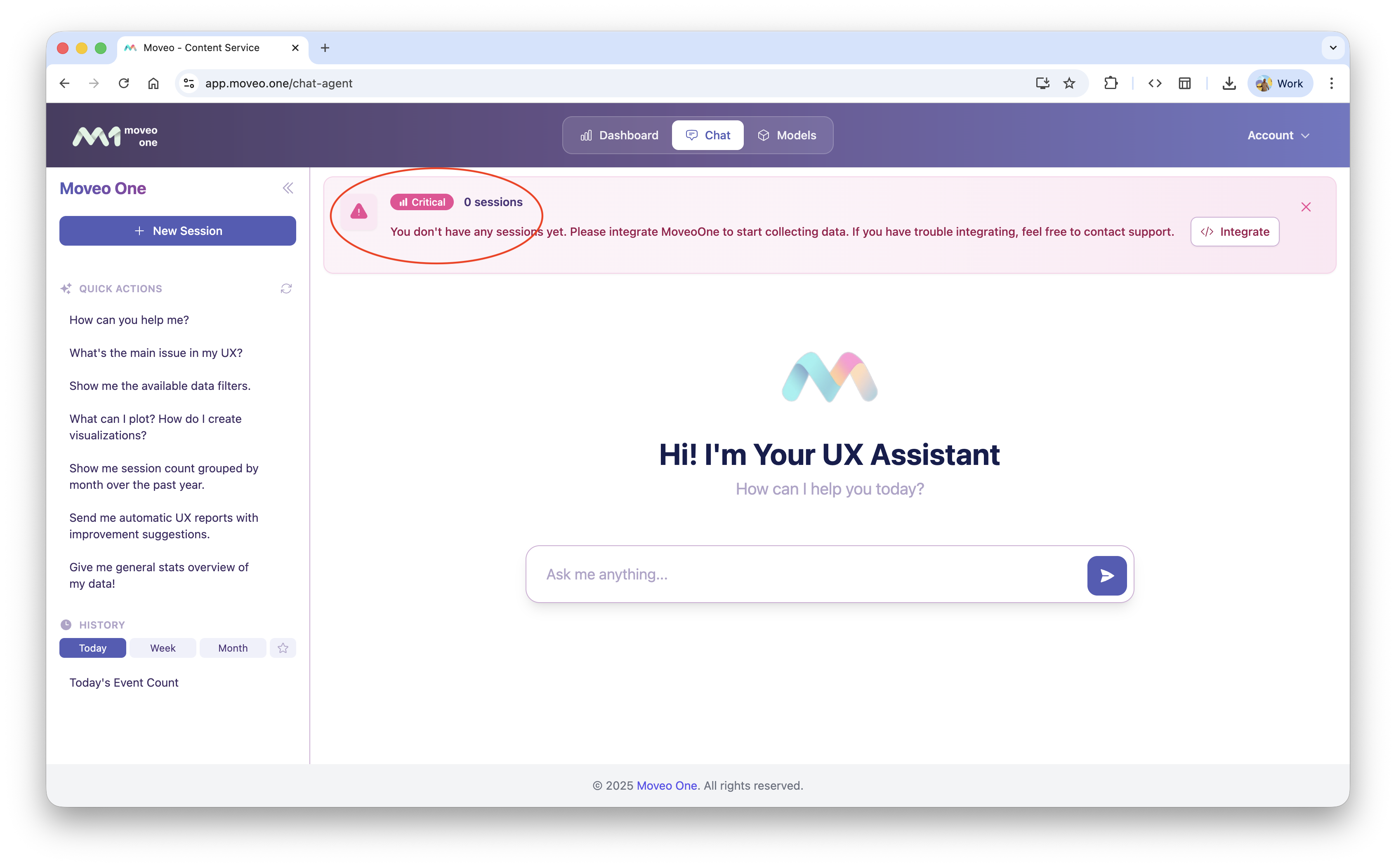 Moveo dashboard validation screenshot