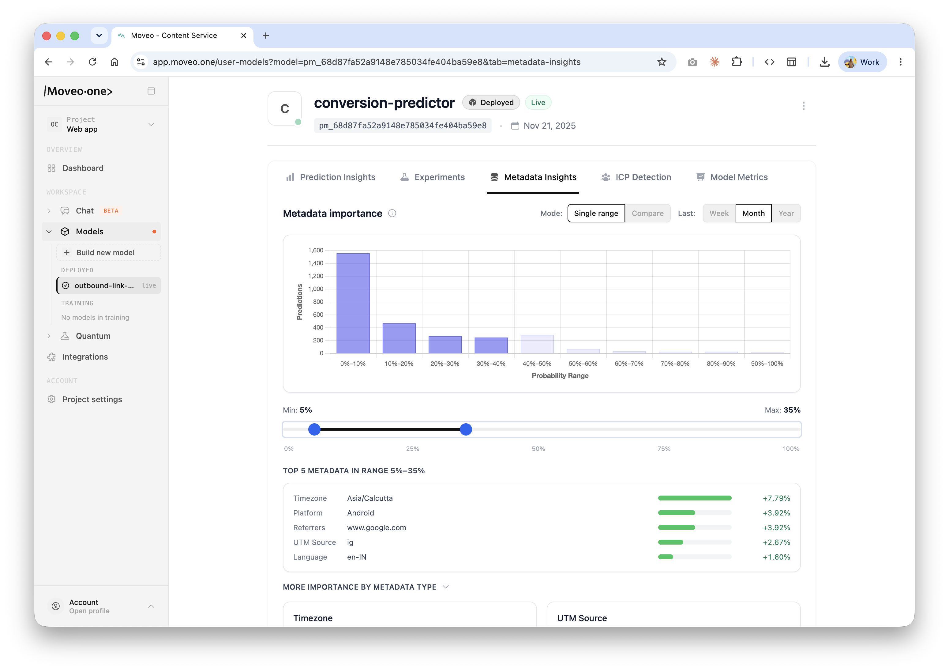 Explain — ranked metadata importance behind a prediction