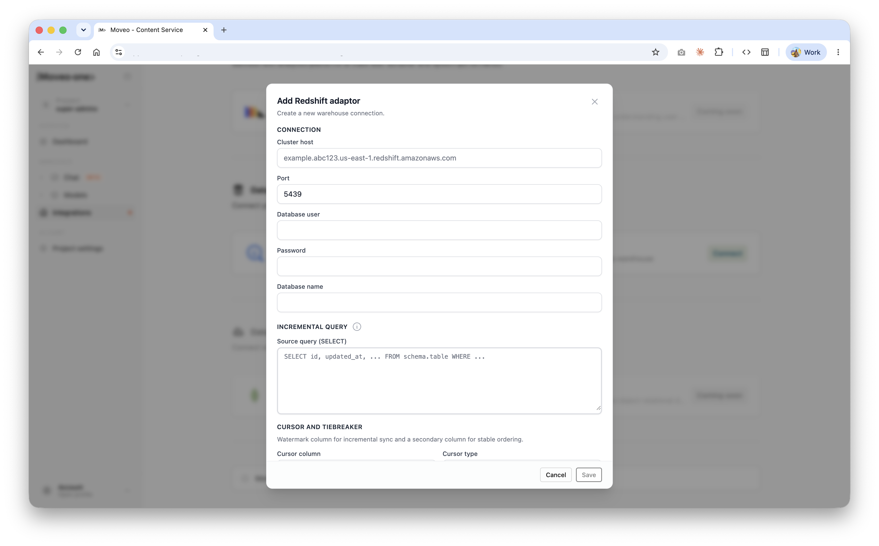 Add Redshift adaptor in Moveo One