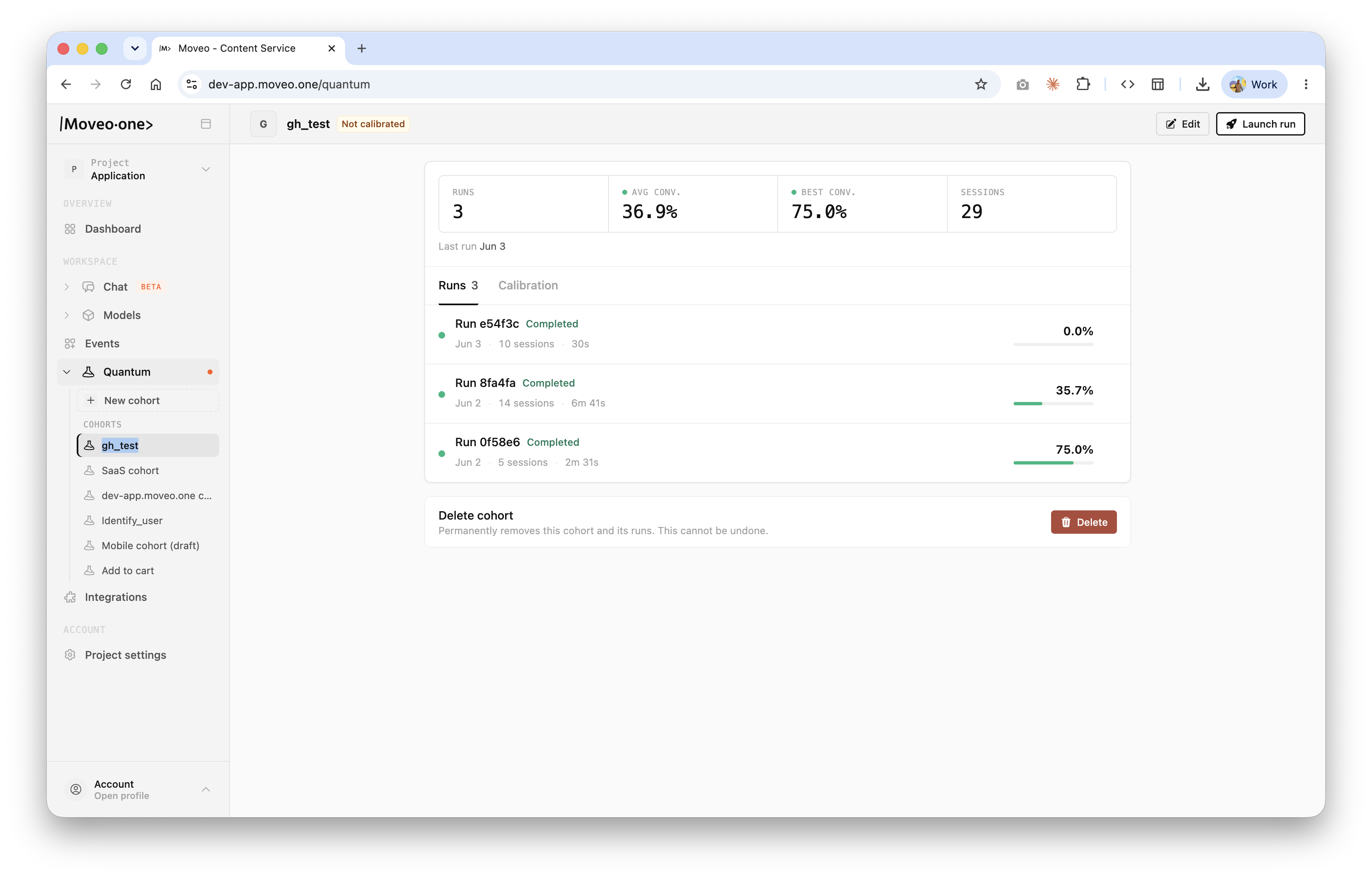 Simulate — Quantum cohort runs with average and best conversion