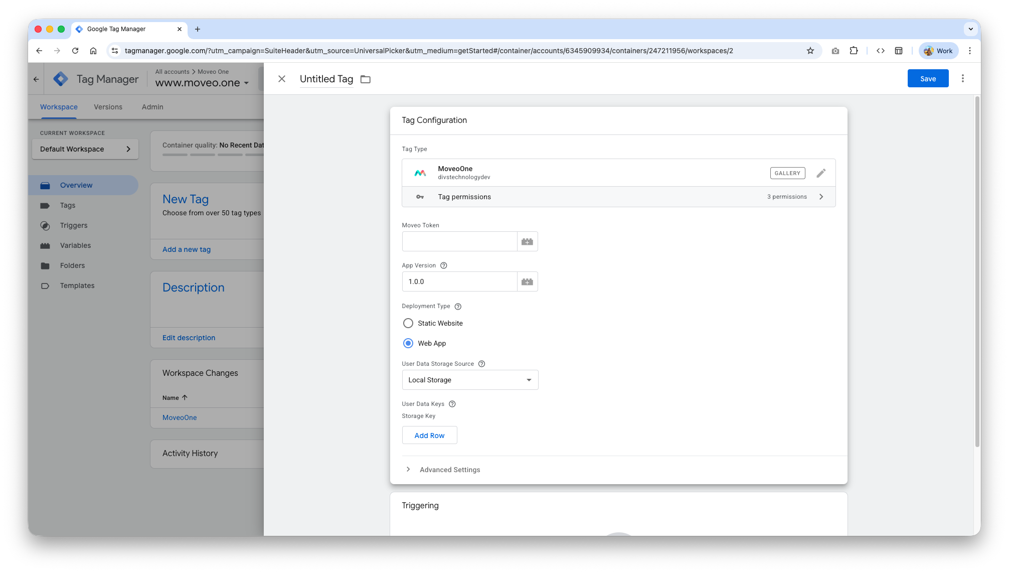MoveoOne tag configuration in GTM