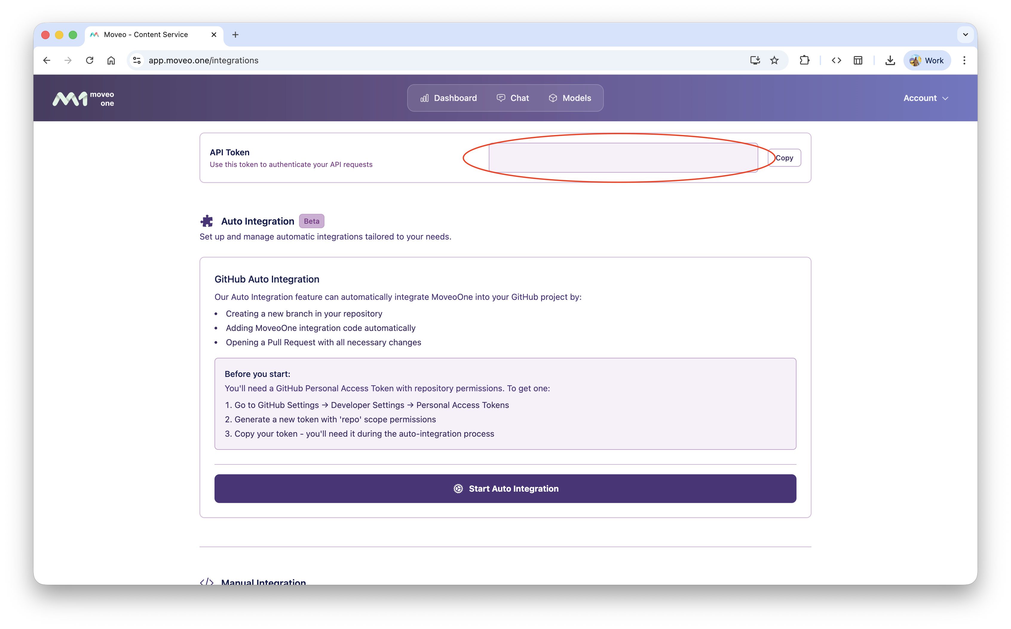Moveo dashboard validation screenshot