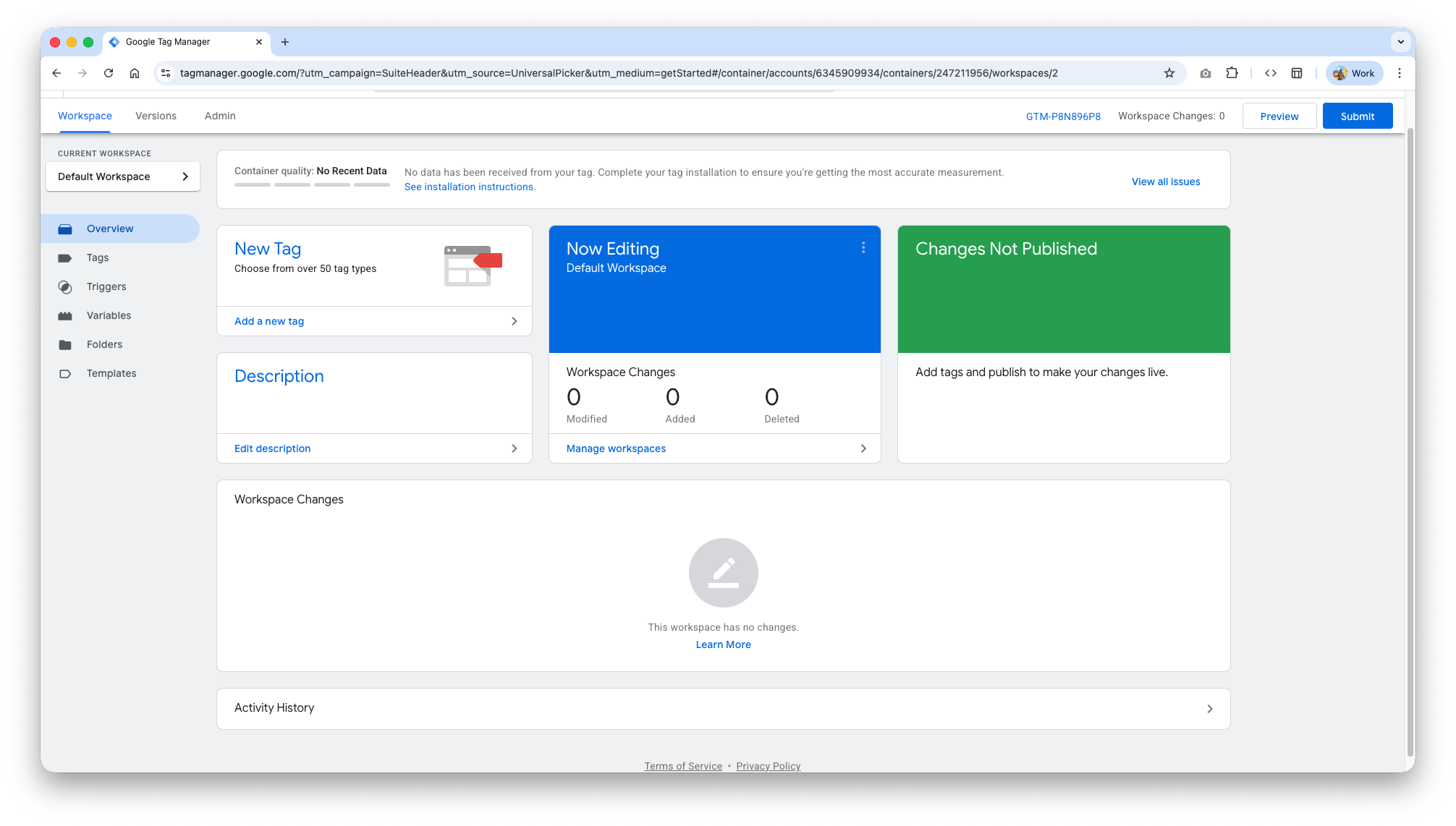 GTM workspace overview